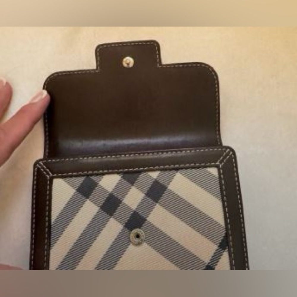 Burberry Blue Label Small Folding Wallet-6 Card Slots White Plaid Brown Leather - Picture 11 of 14